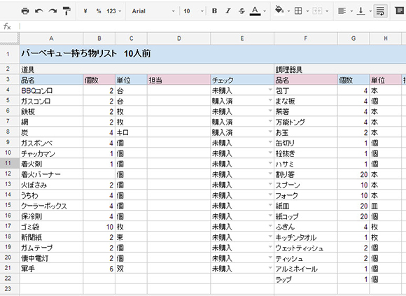 バーベキュー持ち物リスト